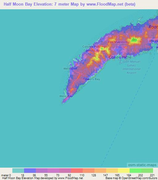 Half Moon Bay,Honduras Elevation Map