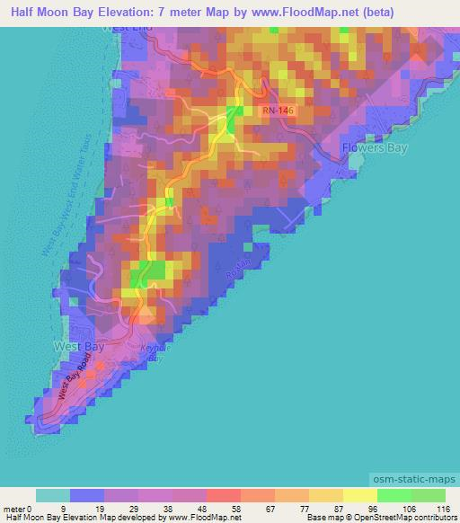 Half Moon Bay,Honduras Elevation Map