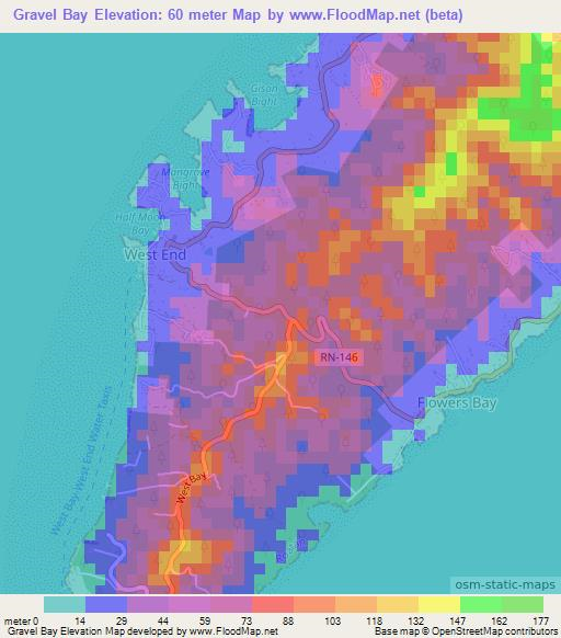 Gravel Bay,Honduras Elevation Map