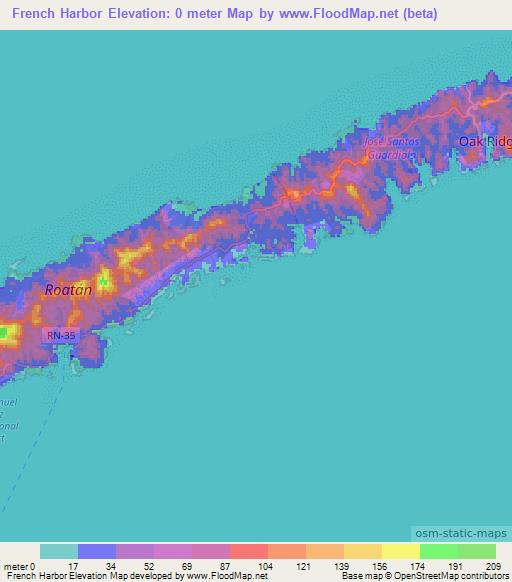 French Harbor,Honduras Elevation Map