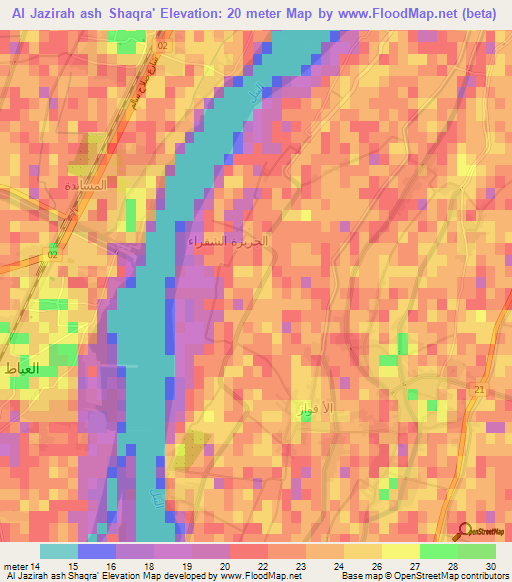 Al Jazirah ash Shaqra',Egypt Elevation Map