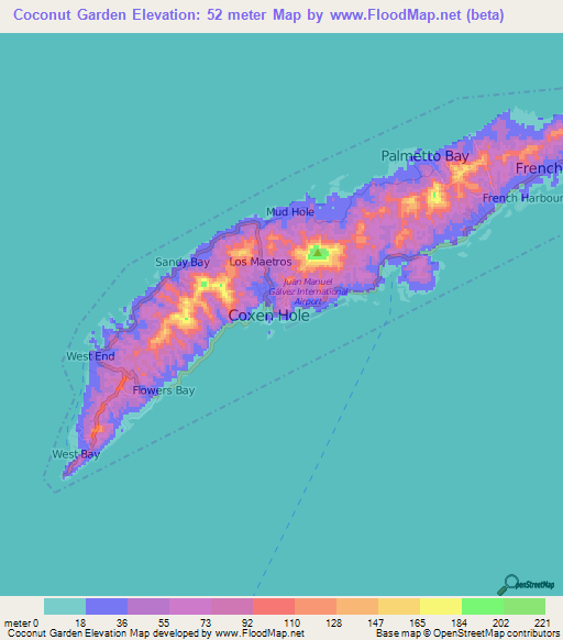 Coconut Garden,Honduras Elevation Map