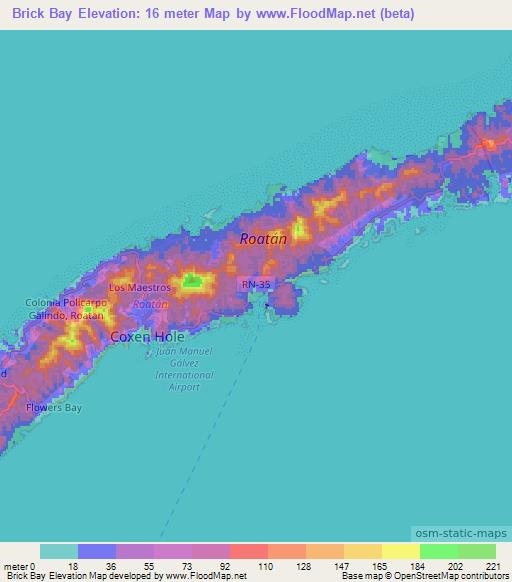 Brick Bay,Honduras Elevation Map