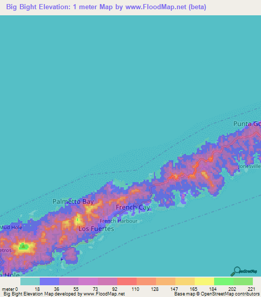 Big Bight,Honduras Elevation Map