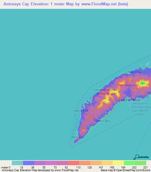 Antoneys Cay,Honduras Elevation Map