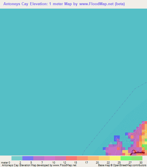 Antoneys Cay,Honduras Elevation Map