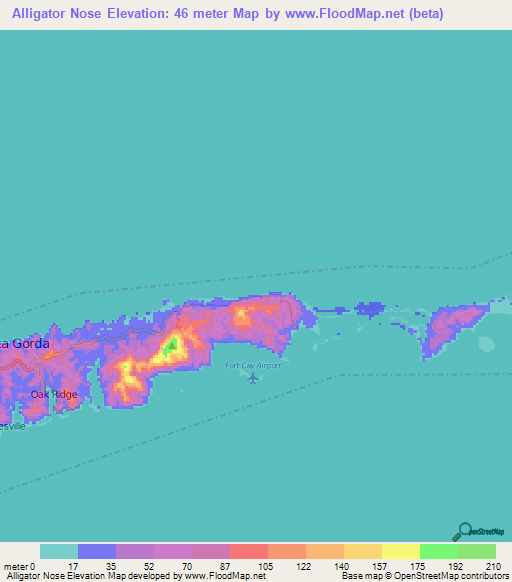 Alligator Nose,Honduras Elevation Map