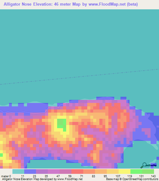 Alligator Nose,Honduras Elevation Map