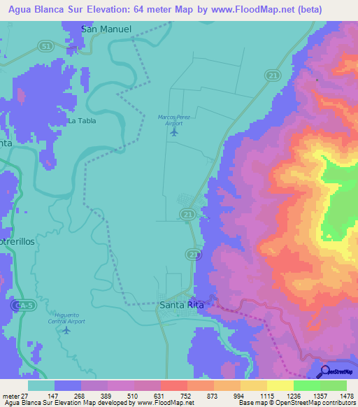 Agua Blanca Sur,Honduras Elevation Map