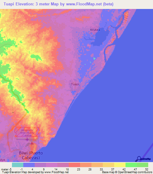 Tuapi,Nicaragua Elevation Map