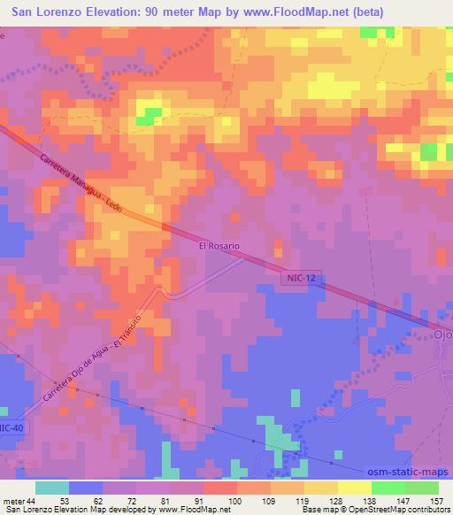 San Lorenzo,Nicaragua Elevation Map