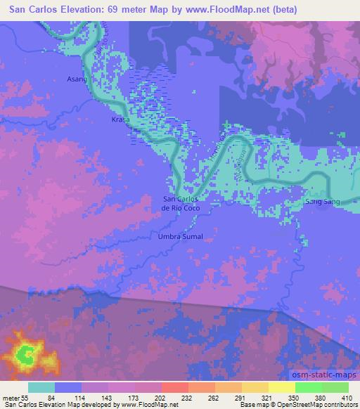 San Carlos,Nicaragua Elevation Map