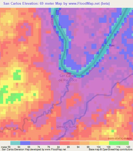 San Carlos,Nicaragua Elevation Map