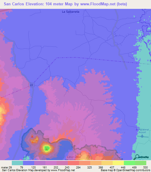 San Carlos,Nicaragua Elevation Map