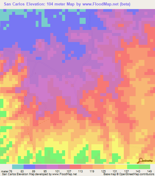 San Carlos,Nicaragua Elevation Map