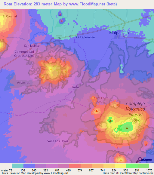 Rota,Nicaragua Elevation Map