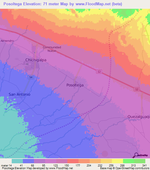 Posoltega,Nicaragua Elevation Map