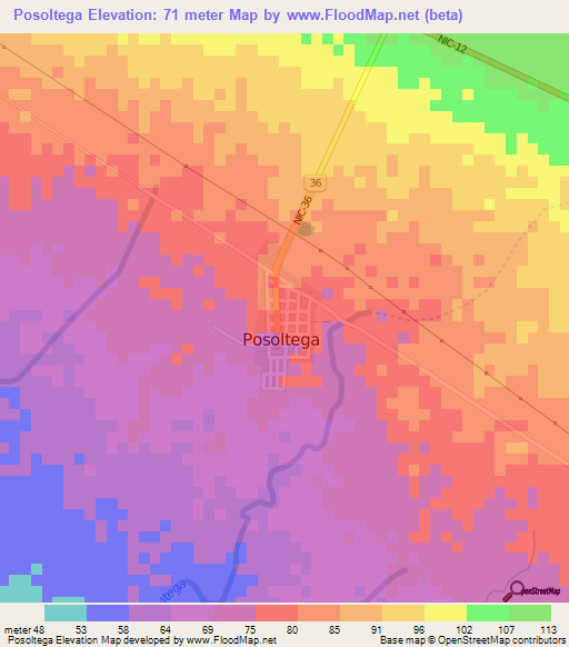 Posoltega,Nicaragua Elevation Map