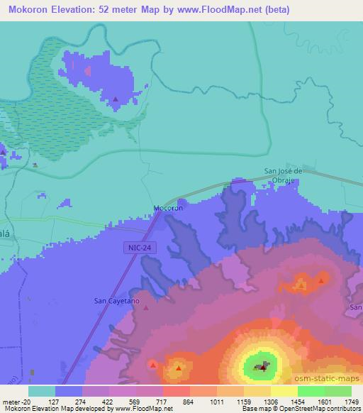 Mokoron,Nicaragua Elevation Map