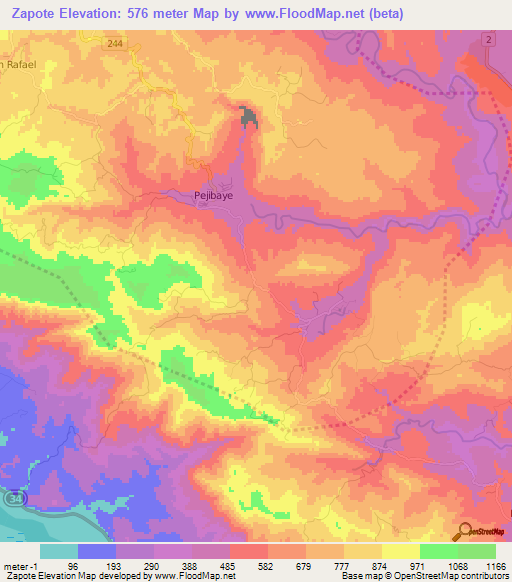 Zapote,Costa Rica Elevation Map