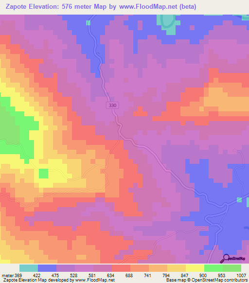 Zapote,Costa Rica Elevation Map