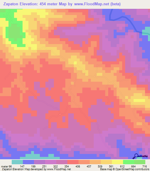 Zapaton,Costa Rica Elevation Map