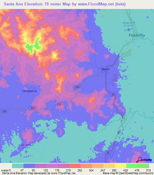 Elevation of Santa Ana,Costa Rica Elevation Map, Topography, Contour