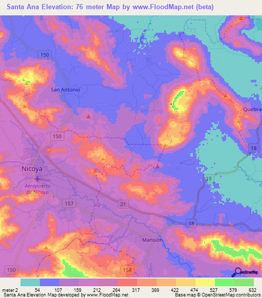 Elevation of Santa Ana,Costa Rica Elevation Map, Topography, Contour