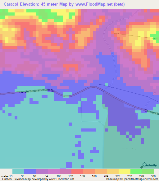 Caracol,Costa Rica Elevation Map