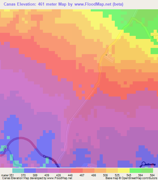 Canas,Costa Rica Elevation Map