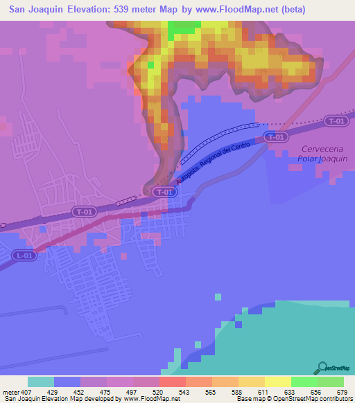 San Joaquin,Venezuela Elevation Map