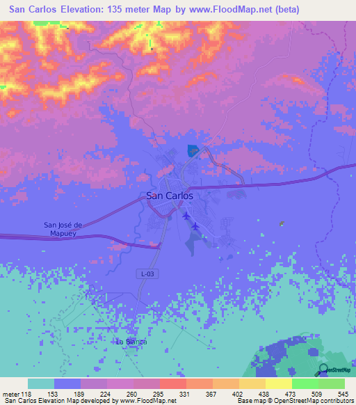 San Carlos,Venezuela Elevation Map