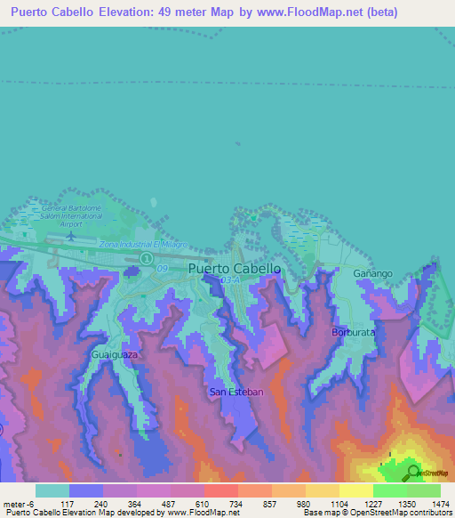 Puerto Cabello,Venezuela Elevation Map