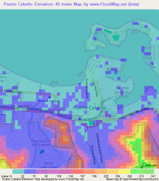 Puerto Cabello,Venezuela Elevation Map