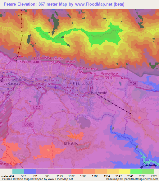 Elevation of Petare,Venezuela Elevation Map, Topography, Contour