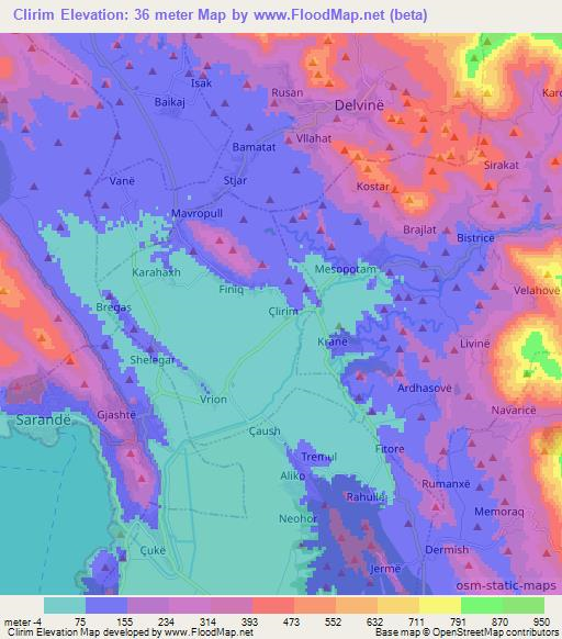 Clirim,Albania Elevation Map