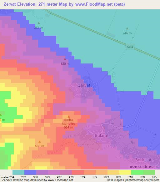 Zervat,Albania Elevation Map