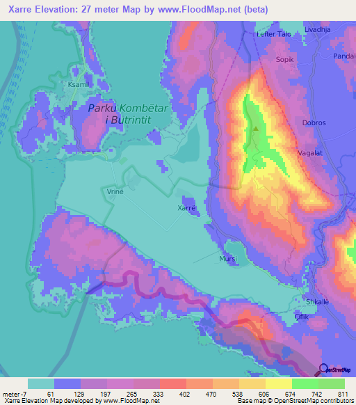 Xarre,Albania Elevation Map