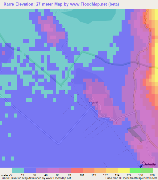 Xarre,Albania Elevation Map