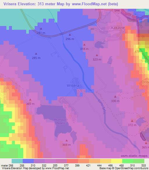 Vrisera,Albania Elevation Map