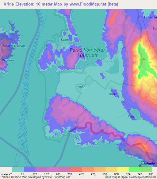 Vrine,Albania Elevation Map