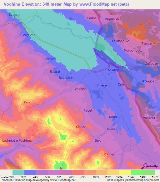 Vodhine,Albania Elevation Map