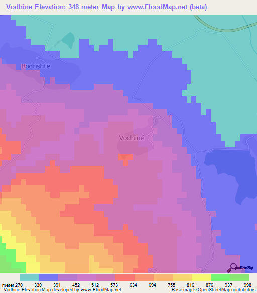 Vodhine,Albania Elevation Map