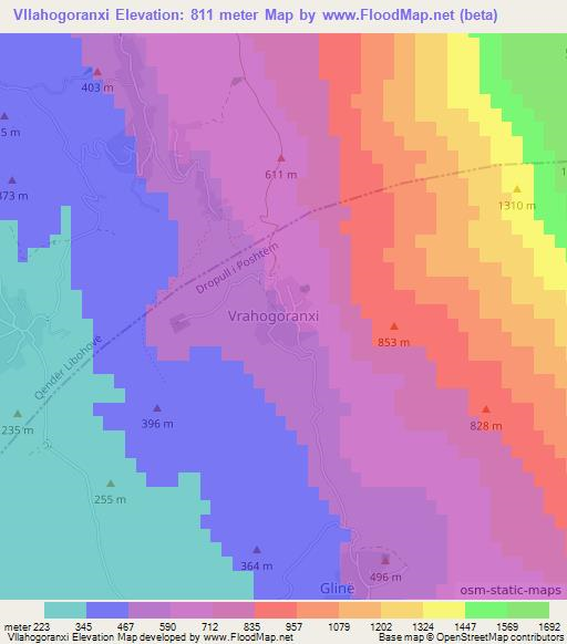 Vllahogoranxi,Albania Elevation Map