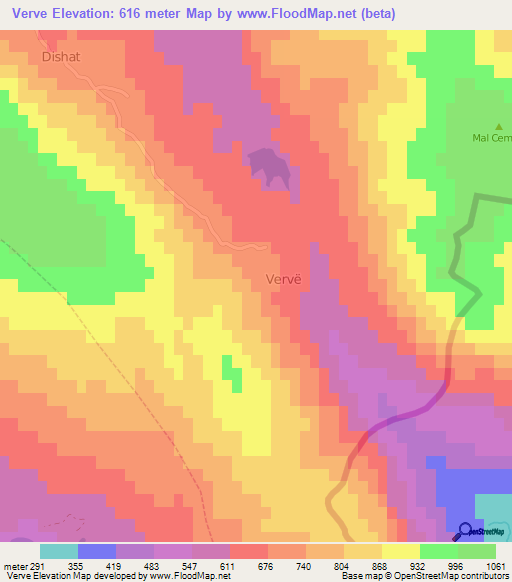 Verve,Albania Elevation Map