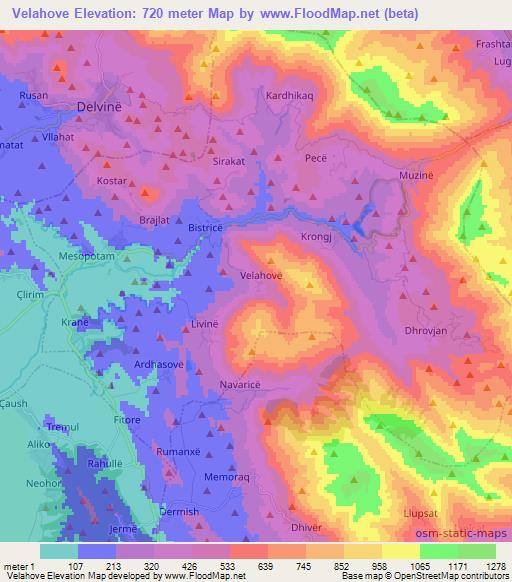 Velahove,Albania Elevation Map