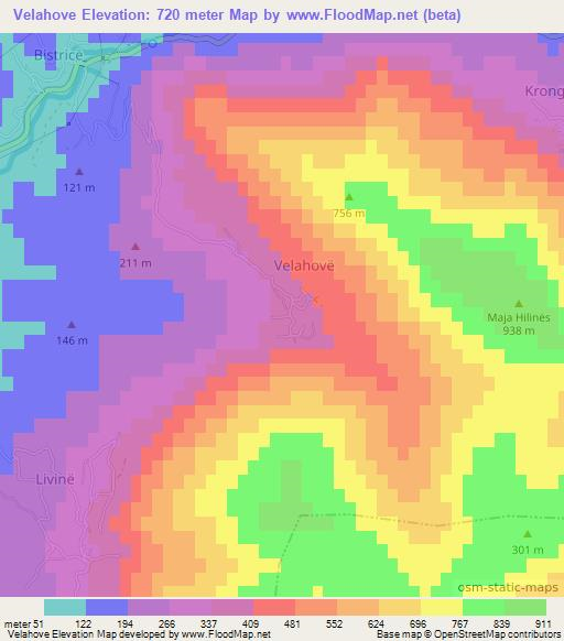 Velahove,Albania Elevation Map