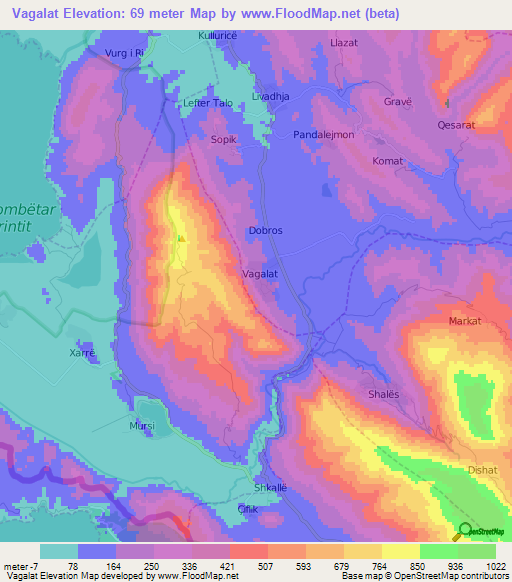 Vagalat,Albania Elevation Map