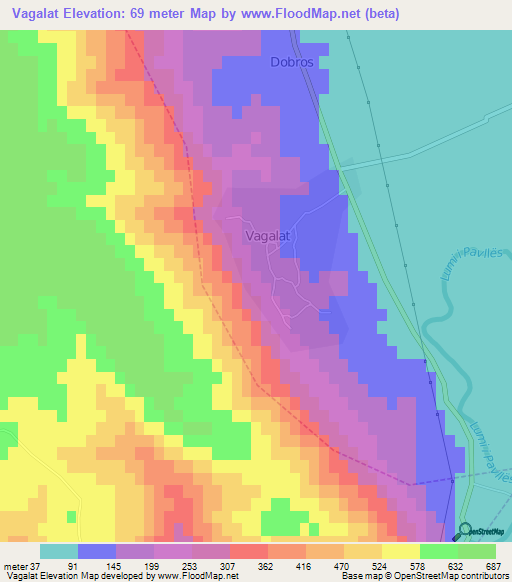 Vagalat,Albania Elevation Map