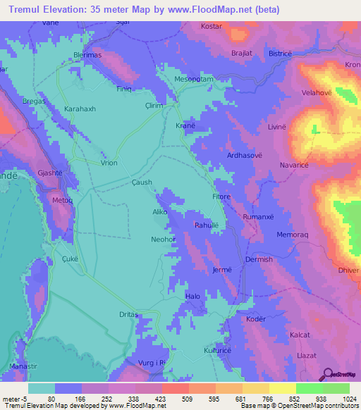 Tremul,Albania Elevation Map